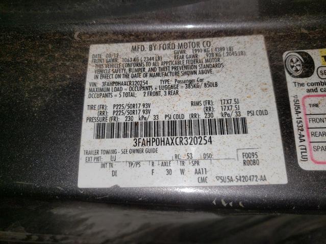Photo 10 from auction – 2012 FORD FUSION SE with VIN 3FAHP0HAXCR320254