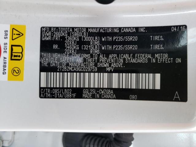 Photo 10 from auction – 2016 LEXUS RX 350 with VIN 2T2BZMCA9GC029759