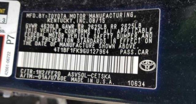 Photo 10 from auction – 2016 TOYOTA CAMRY LE with VIN 4T1BF1FK9GU127964