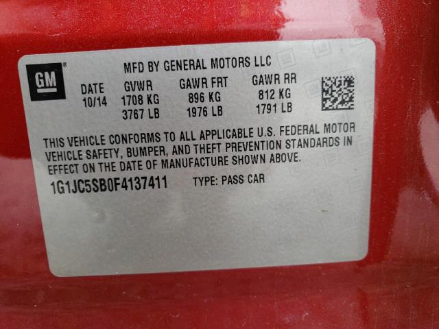 Photo 10 from auction – 2015 CHEVROLET SONIC LT with VIN 1G1JC5SB0F4137411