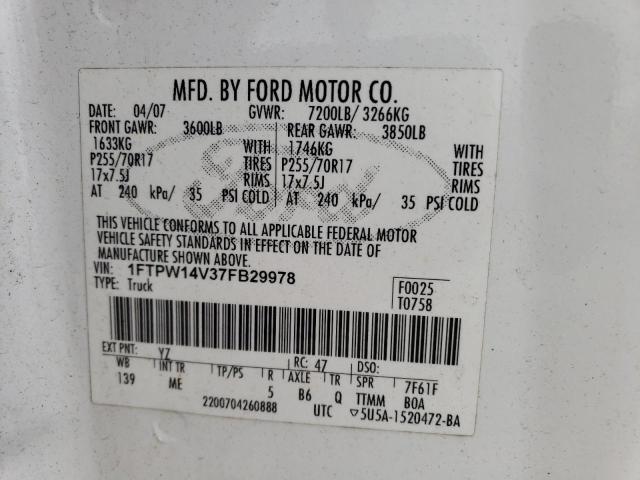 Photo 10 from auction – 2007 FORD F150 SUPER with VIN 1FTPW14V37FB29978