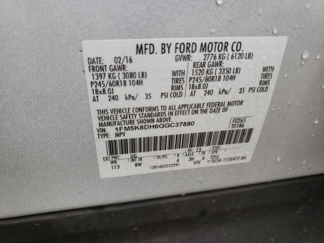 Photo 10 from auction – 2016 FORD EXPLORER X with VIN 1FM5K8DH6GGC37880