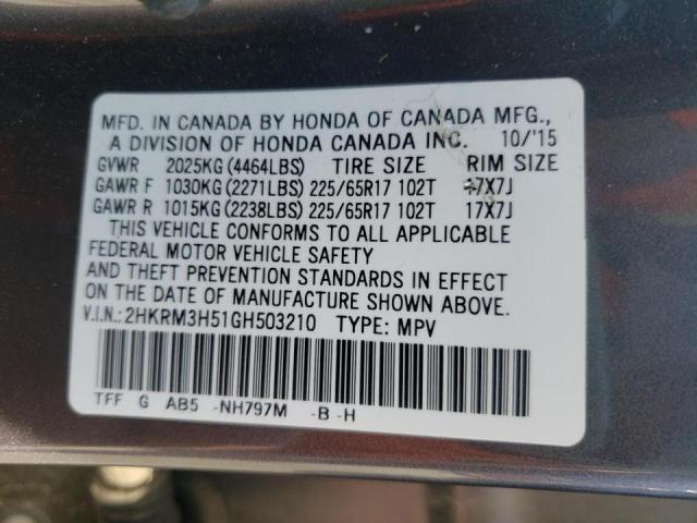 Photo 10 from auction – 2016 HONDA CR-V EX with VIN 2HKRM3H51GH503210
