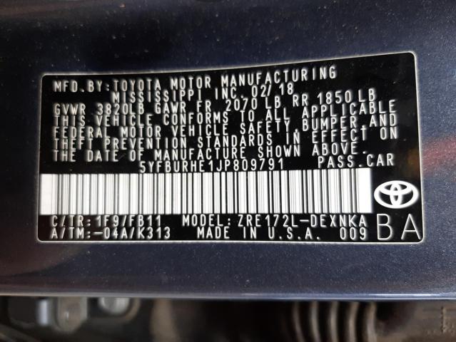 Photo 10 from auction – 2018 TOYOTA COROLLA L with VIN 5YFBURHE1JP809791