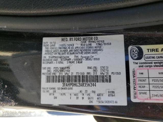 Photo 10 from auction – 2010 FORD FUSION SE with VIN 3FAHP0HG2AR356344