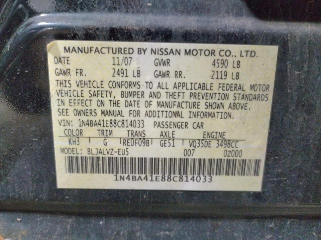 Photo 10 from auction – 2008 NISSAN MAXIMA SE with VIN 1N4BA41E88C814033