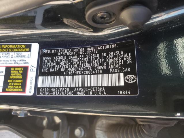 Photo 10 from auction – 2012 TOYOTA CAMRY SE with VIN 4T1BF1FK7CU064129