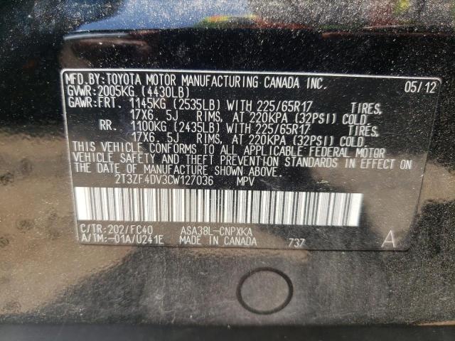 Photo 10 from auction – 2012 TOYOTA RAV4 with VIN 2T3ZF4DV3CW127036