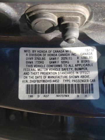 Photo 10 from auction – 2013 HONDA CIVIC EX with VIN 2HGFB2F86DH514452