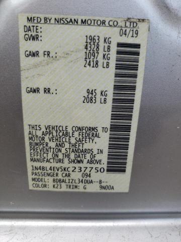 Photo 10 from auction – 2019 NISSAN ALTIMA SL with VIN 1N4BL4EV5KC237750