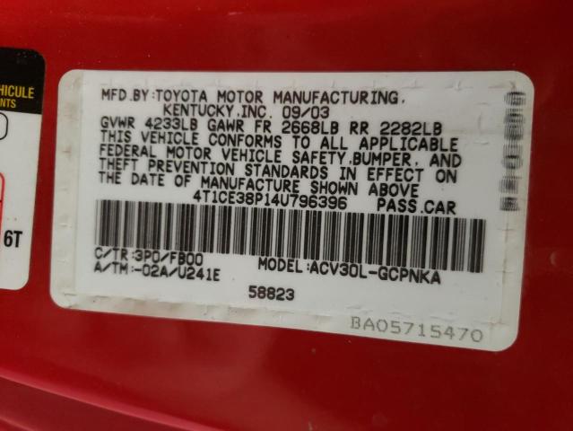 Photo 10 from auction – 2004 TOYOTA CAMRY SOLA with VIN 4T1CE38P14U796396