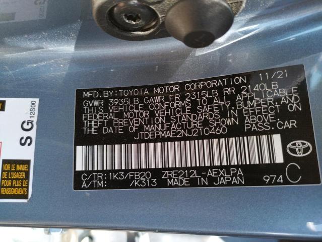 Photo 10 from auction – 2022 TOYOTA COROLLA LE with VIN JTDEPMAE2NJ210460