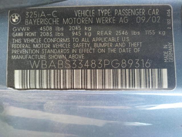 Photo 10 from auction – 2003 BMW 325 CI with VIN WBABS33483PG89316