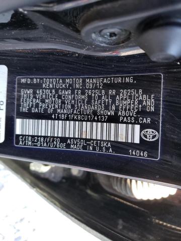 Photo 10 from auction – 2012 TOYOTA CAMRY BASE with VIN 4T1BF1FK8CU174137