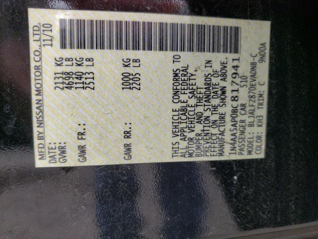 Photo 10 from auction – 2011 NISSAN MAXIMA S with VIN 1N4AA5AP0BC817941