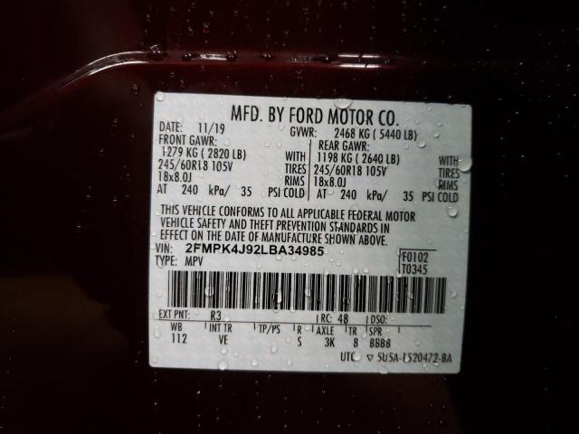 Photo 10 from auction – 2020 FORD EDGE SEL with VIN 2FMPK4J92LBA34985