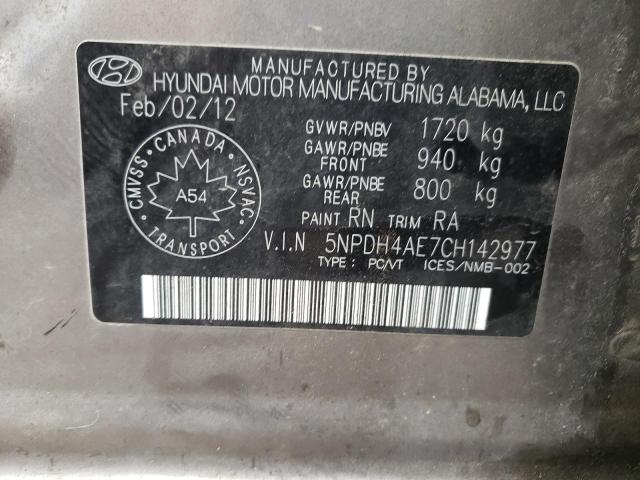 Photo 10 from auction – 2012 HYUNDAI ELANTRA GL with VIN 5NPDH4AE7CH142977
