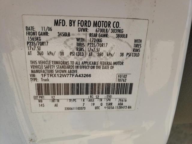 Photo 10 from auction – 2007 FORD F150 with VIN 1FTRX12W77FA43266