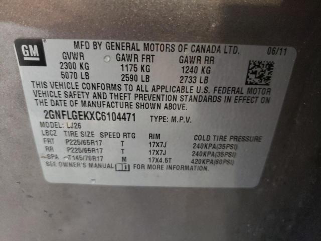 Photo 10 from auction – 2012 CHEVROLET EQUINOX LT with VIN 2GNFLGEKXC6104471