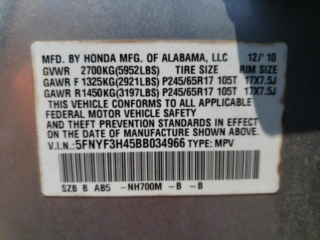 Photo 10 from auction – 2011 HONDA PILOT EX with VIN 5FNYF3H45BB034966