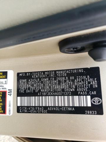 Photo 10 from auction – 2010 TOYOTA CAMRY BASE with VIN 4T1BF3EK4AU071372