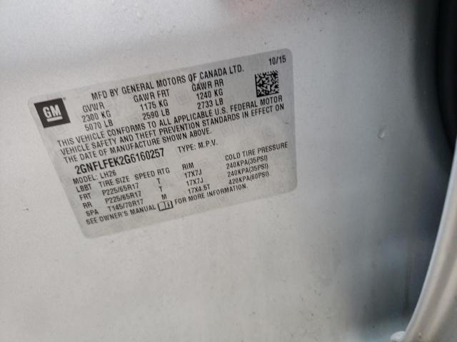 Photo 10 from auction – 2016 CHEVROLET EQUINOX LT with VIN 2GNFLFEK2G6160257