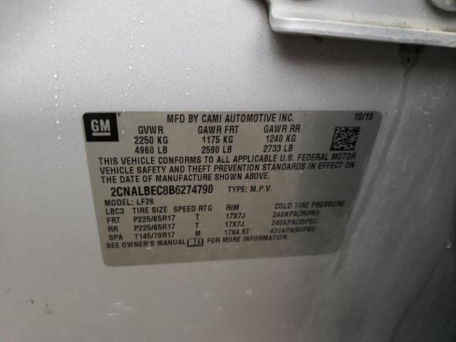 Photo 10 from auction – 2011 CHEVROLET EQUINOX LS with VIN 2CNALBEC8B6274790
