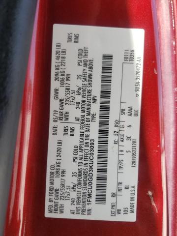 Photo 10 from auction – 2019 FORD ESCAPE SE with VIN 1FMCU0GD3KUC03093