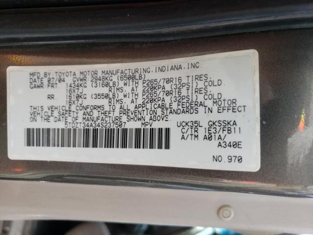 Photo 10 from auction – 2004 TOYOTA SEQUOIA SR with VIN 5TDZT34A34S237507