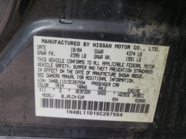 Photo 10 from auction – 2005 NISSAN ALTIMA SE with VIN 1N4BL11D15C267554