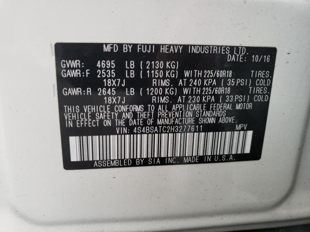 Photo 10 from auction – 2017 SUBARU OUTBACK TO with VIN 4S4BSATC2H3277611
