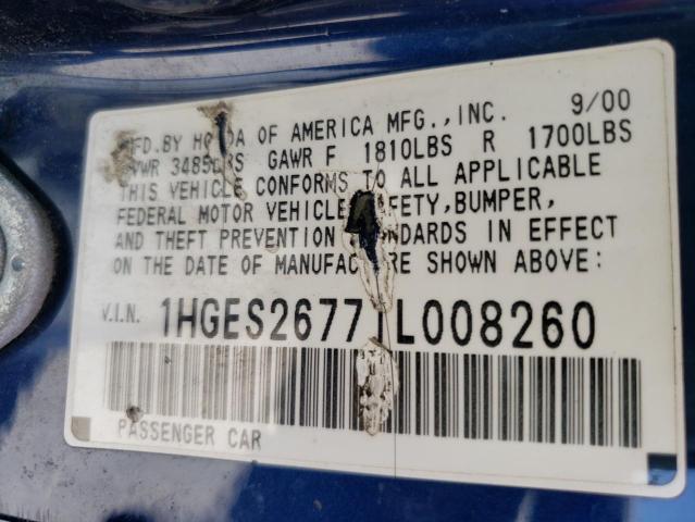Photo 10 from auction – 2001 HONDA CIVIC EX with VIN 1HGES26771L008260