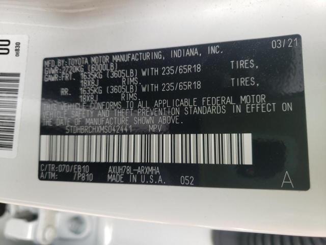Photo 10 from auction – 2021 TOYOTA HIGHLANDER with VIN 5TDHBRCHXMS042441