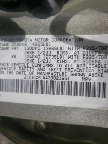 Foto 10 de la subasta – 2003 TOYOTA HIGHLANDER con VIN JTEHD21A430021931