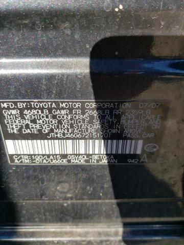 Photo 10 from auction – 2007 LEXUS ES 350 with VIN JTHBJ46G672151701