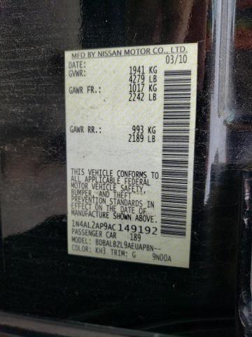 Photo 10 from auction – 2010 NISSAN ALTIMA BAS with VIN 1N4AL2AP9AC149192