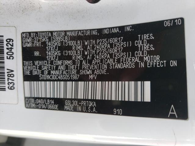 Photo 10 from auction – 2011 TOYOTA SIENNA XLE with VIN 5TDYK3DC4BS051987