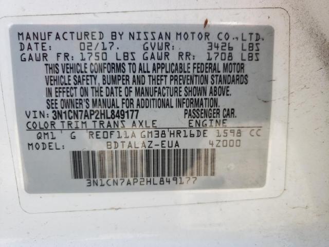 Photo 10 from auction – 2017 NISSAN VERSA S with VIN 3N1CN7AP2HL849177