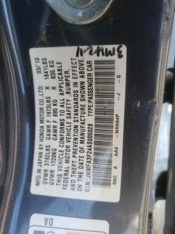 Photo 10 from auction – 2010 HONDA CIVIC HYBR with VIN JHMFA3F24AS005028