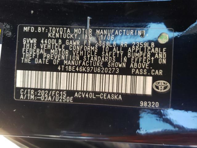 Photo 10 from auction – 2007 TOYOTA CAMRY CE with VIN 4T1BE46K97U620273