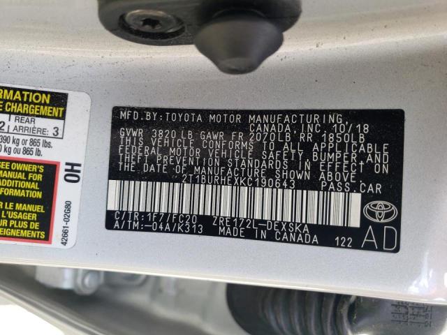 Photo 10 from auction – 2019 TOYOTA COROLLA L with VIN 2T1BURHEXKC190643
