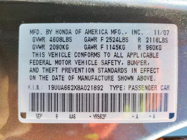 Photo 10 from auction – 2008 ACURA TL with VIN 19UUA662X8A021892