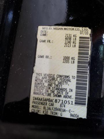 Photo 10 from auction – 2010 NISSAN MAXIMA S with VIN 1N4AA5AP8AC871051
