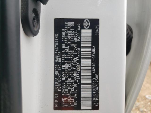 Photo 10 from auction – 2007 TOYOTA CAMRY with VIN 4T1BE46K67U594148