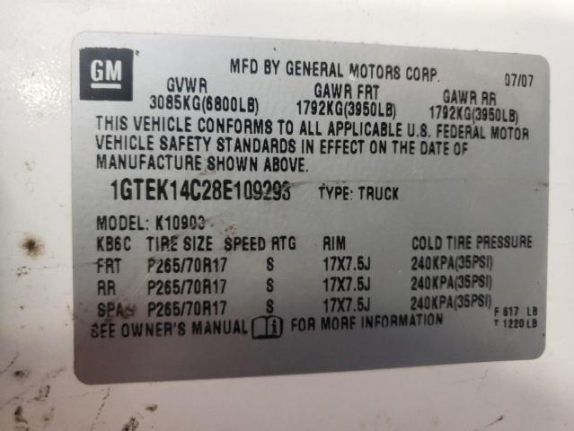 Photo 10 from auction – 2008 GMC SIERRA K15 with VIN 1GTEK14C28E109293