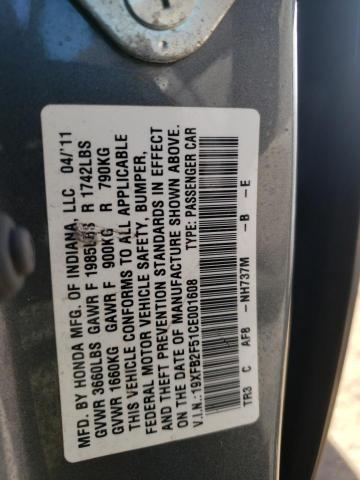 Photo 10 from auction – 2012 HONDA CIVIC LX with VIN 19XFB2F51CE001608