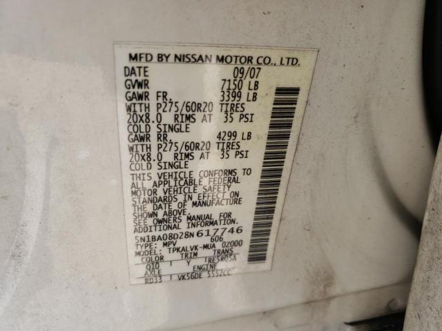 Photo 10 from auction – 2008 NISSAN ARMADA SE with VIN 5N1BA08D28N617746