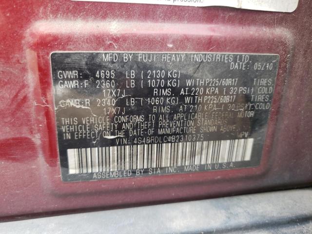 Photo 10 from auction – 2011 SUBARU OUTBACK 3. with VIN 4S4BRDLC4B2310375