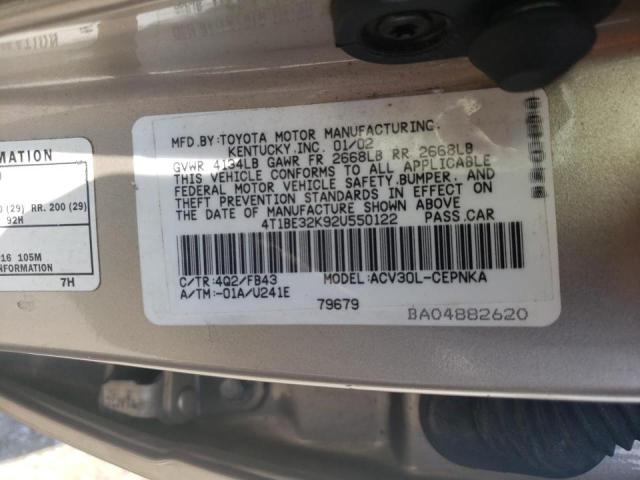 Photo 10 from auction – 2002 TOYOTA CAMRY LE with VIN 4T1BE32K92U550122