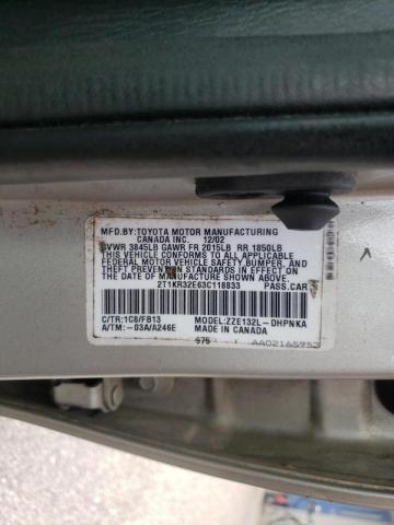 Zdjęcie 10 z aukcji – 2003 TOYOTA COROLLA MA z VIN 2T1KR32E63C118833